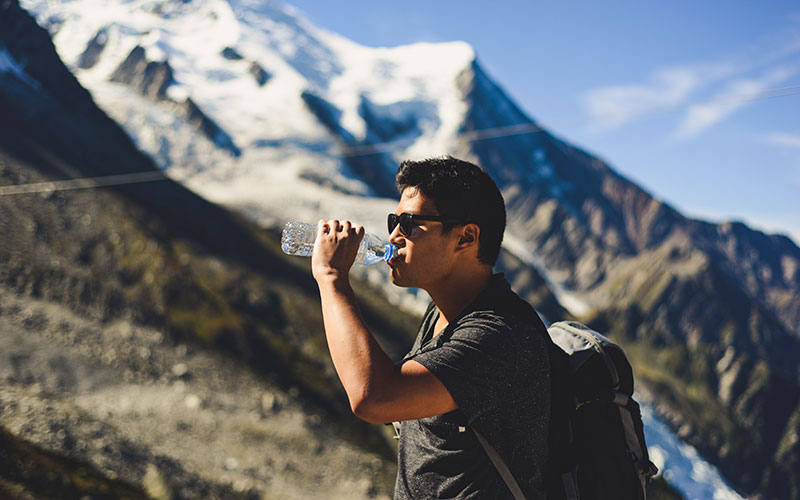 Drinking water to keep hydrated