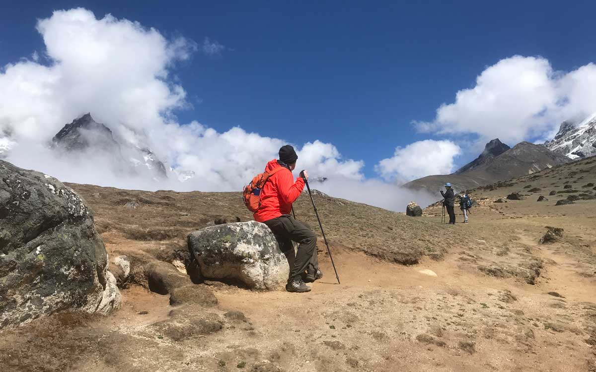 Taking rest during trek