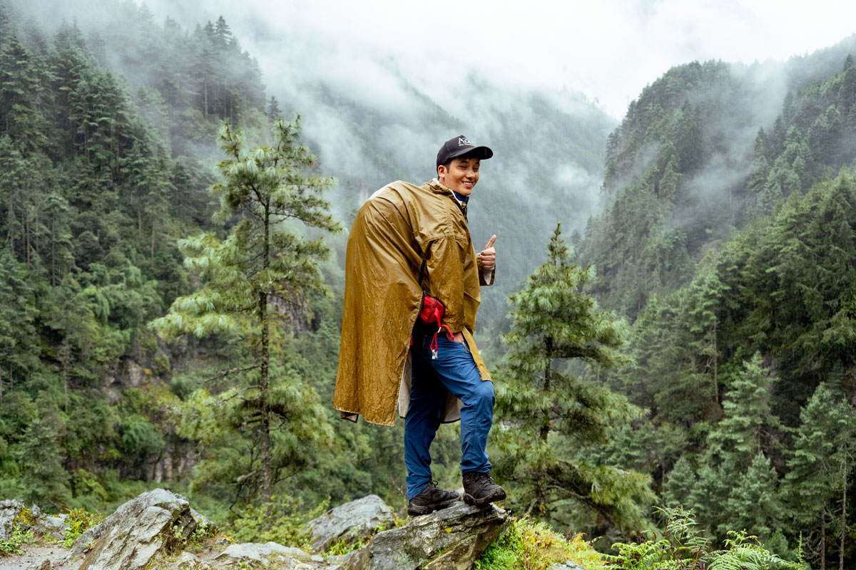 A trekker on the Everest Base Camp trail during Monsoon