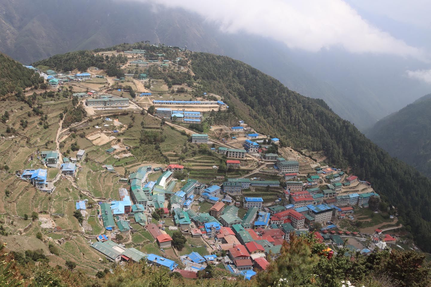 Town of Namche resting along the lap of Himalayas 