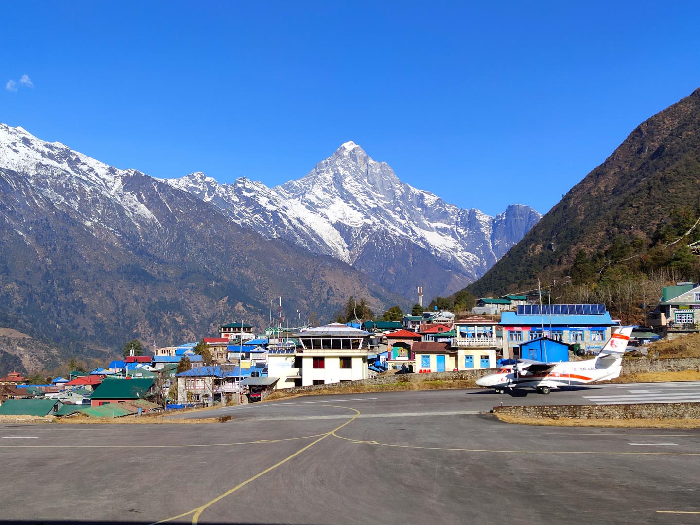 Lukla Airport with Mount Kongde Ri in the background