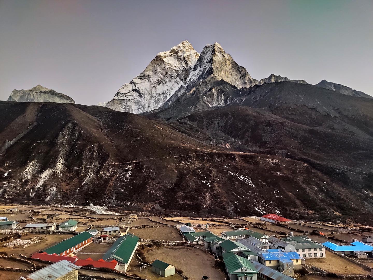 Early morning view of Dingboche with Mt. Amadablam