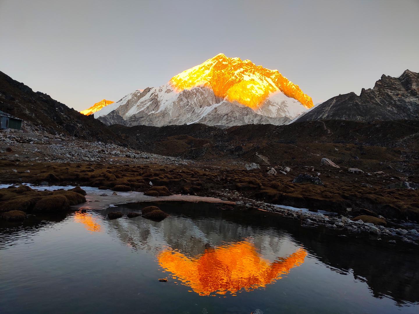 Sunset view of Mount Nuptse from Lobuche