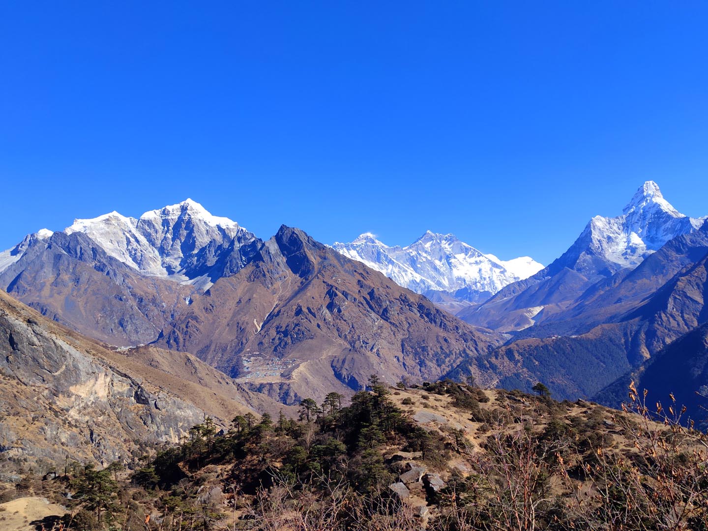 View of Mount Everest, Lhotse and Amadablam from Hotel Everest View