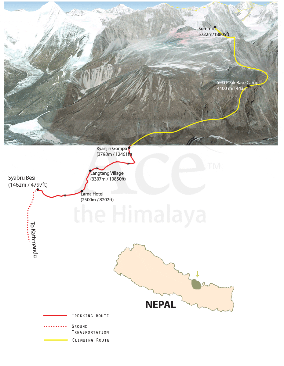 Yala Peak Climbing map