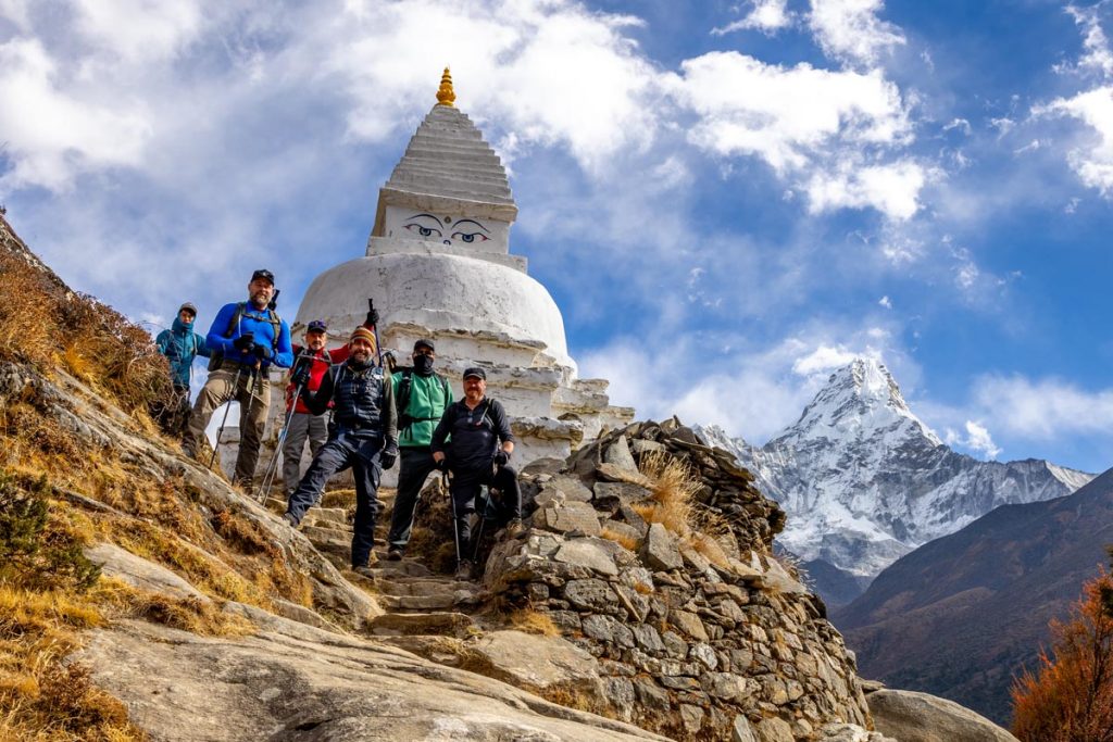 Is Everest Base Camp Trek worth it? 4 Buddhist Stupa with Mt Amadablam in the background