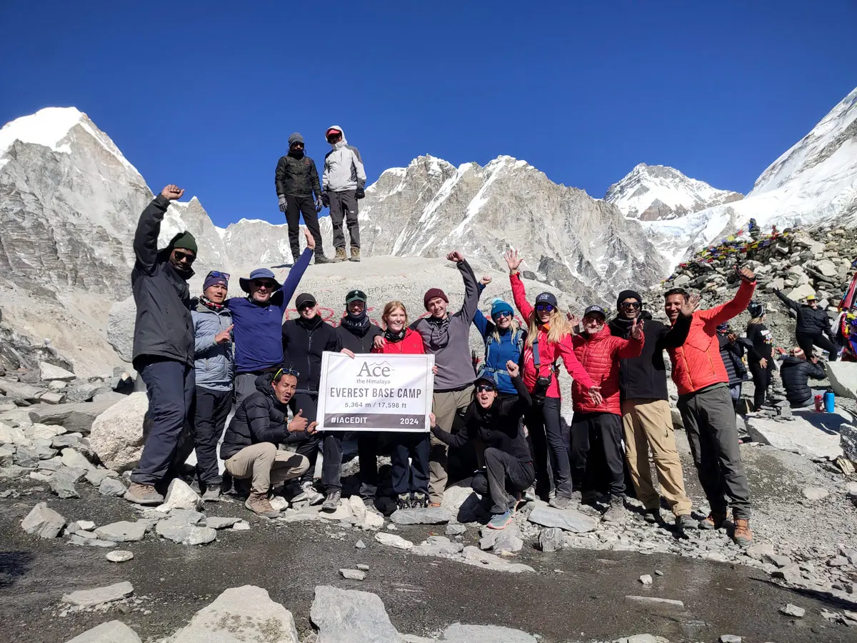 Celebrating trek success at Everest Base Camp