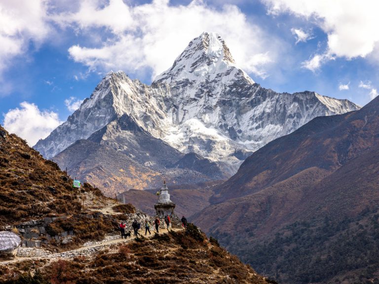 The Everest Base Camp trek trail, where spirituality meets breathtaking mountain views.