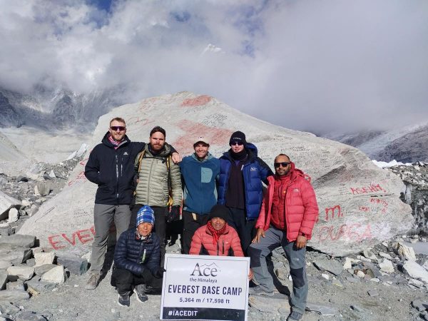 Celebrating trek success after climbing Everest Base Camp