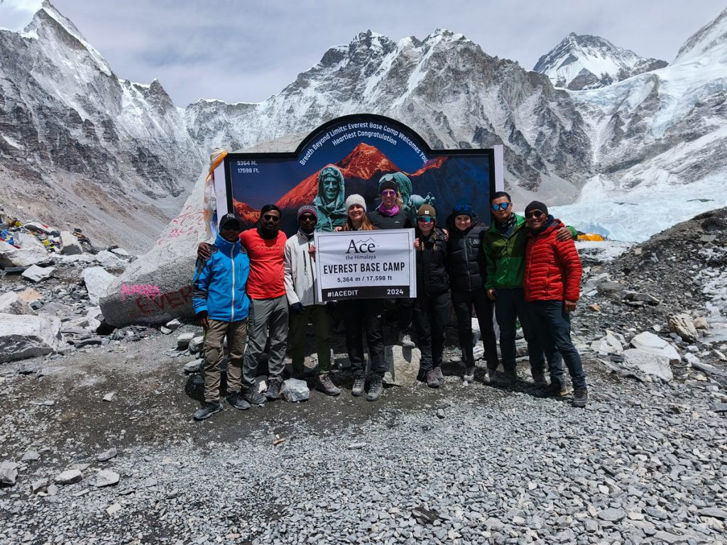Everest Base Camp vs Gokyo Lakes: Which Trek Should You Choose? 14 Triumphant trekkers celebrate reaching Everest Base Camp!