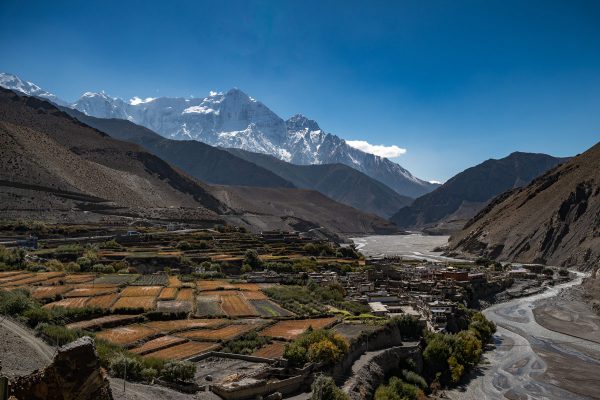 Kagbeni village with mount Nilgiri in background
