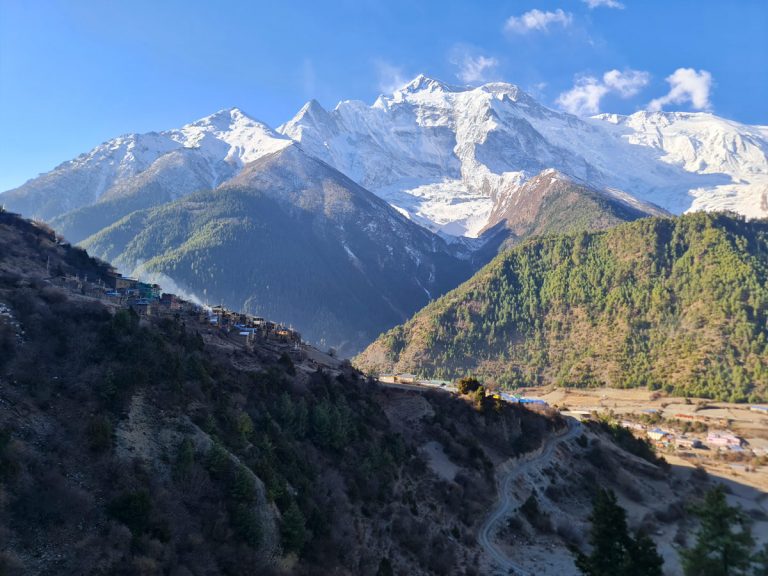 Upper Pisang village with mount Annapurna II in the background