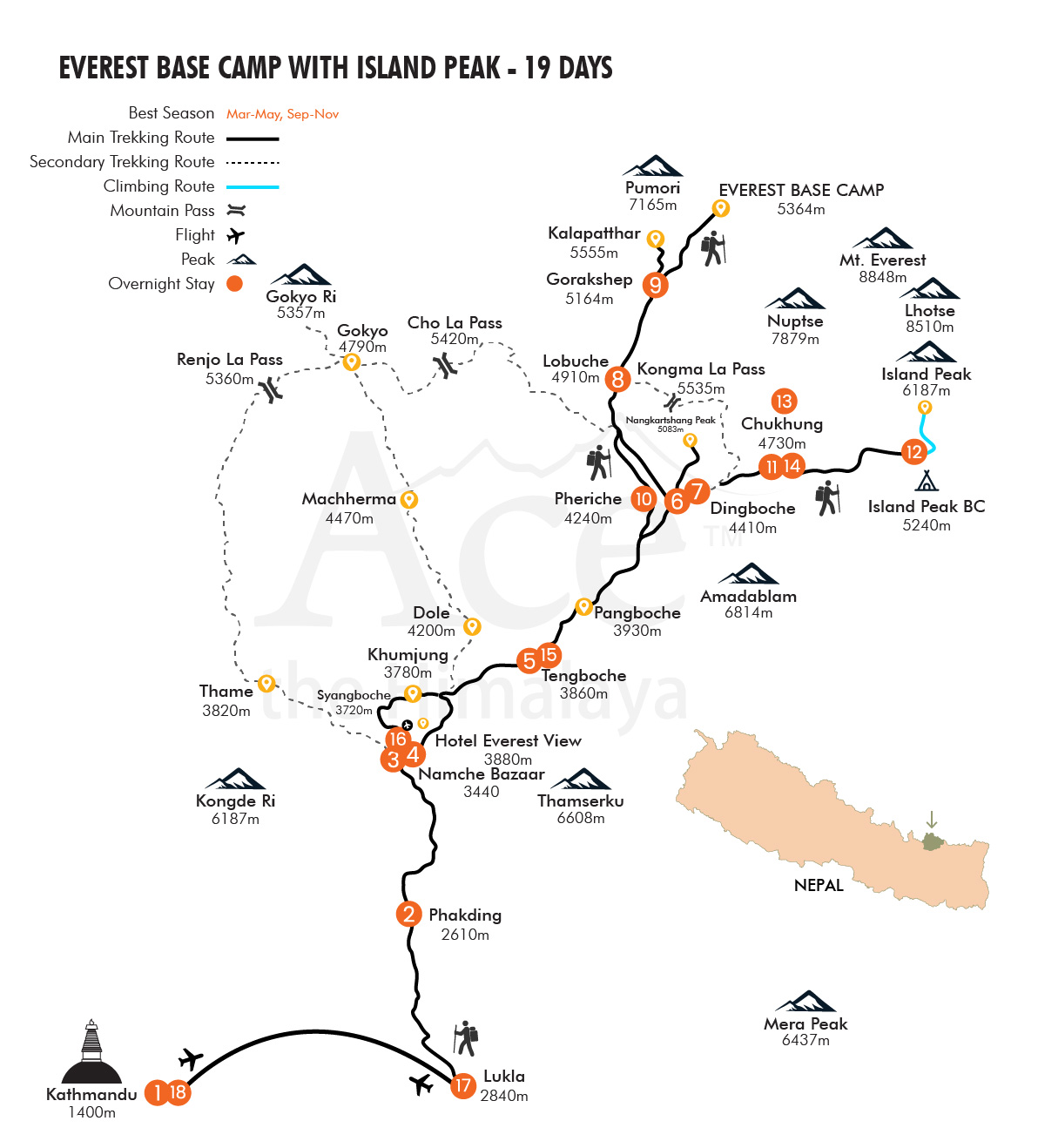 Everest Base Camp with Island Peak map