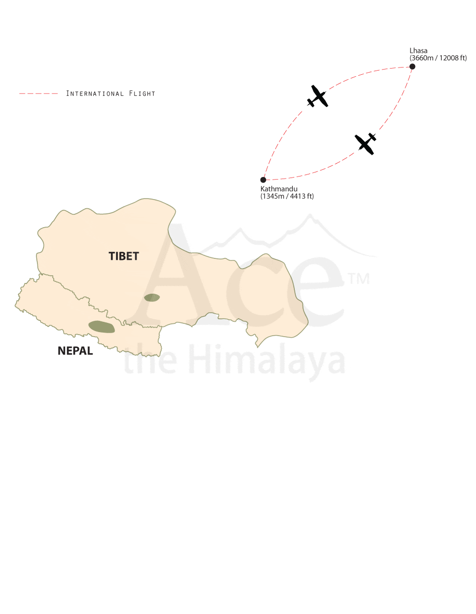 Kathmandu and Lhasa Tour map