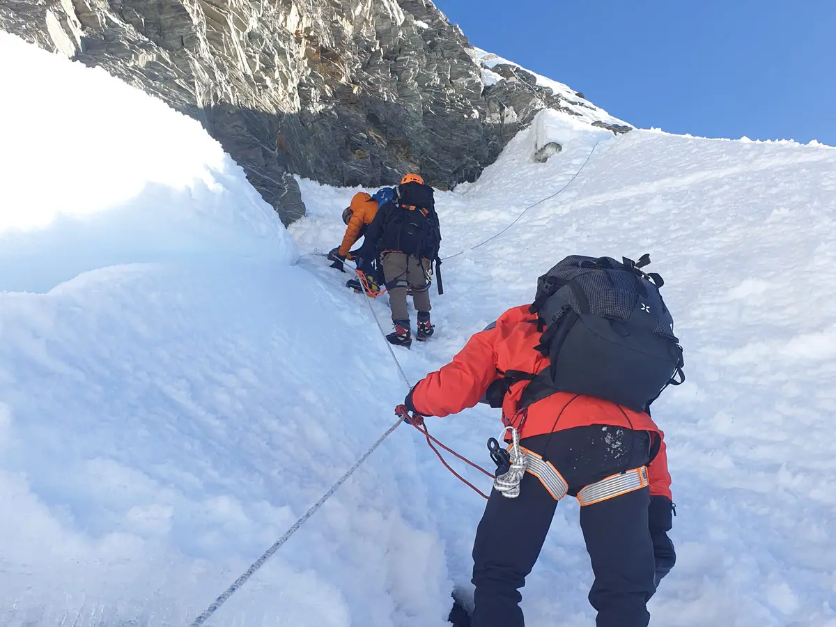 Climbing the snowy slopes of Island Peak