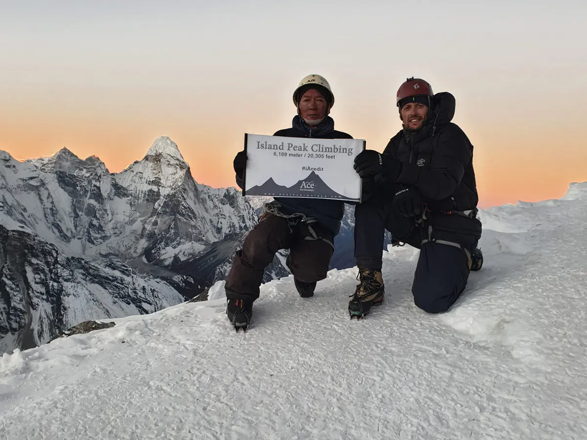 Early morning triumph at Island Peak summit