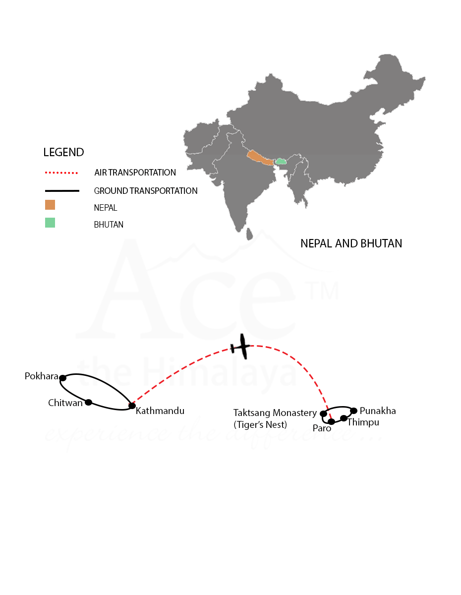 Nepal and Bhutan map