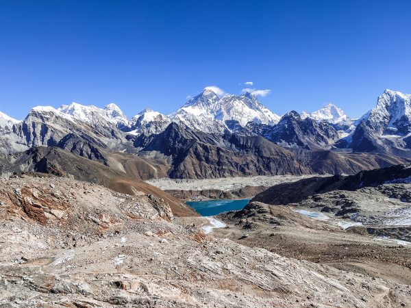 View of Mt Everest and Gokyo Lake from Renjo La Pass