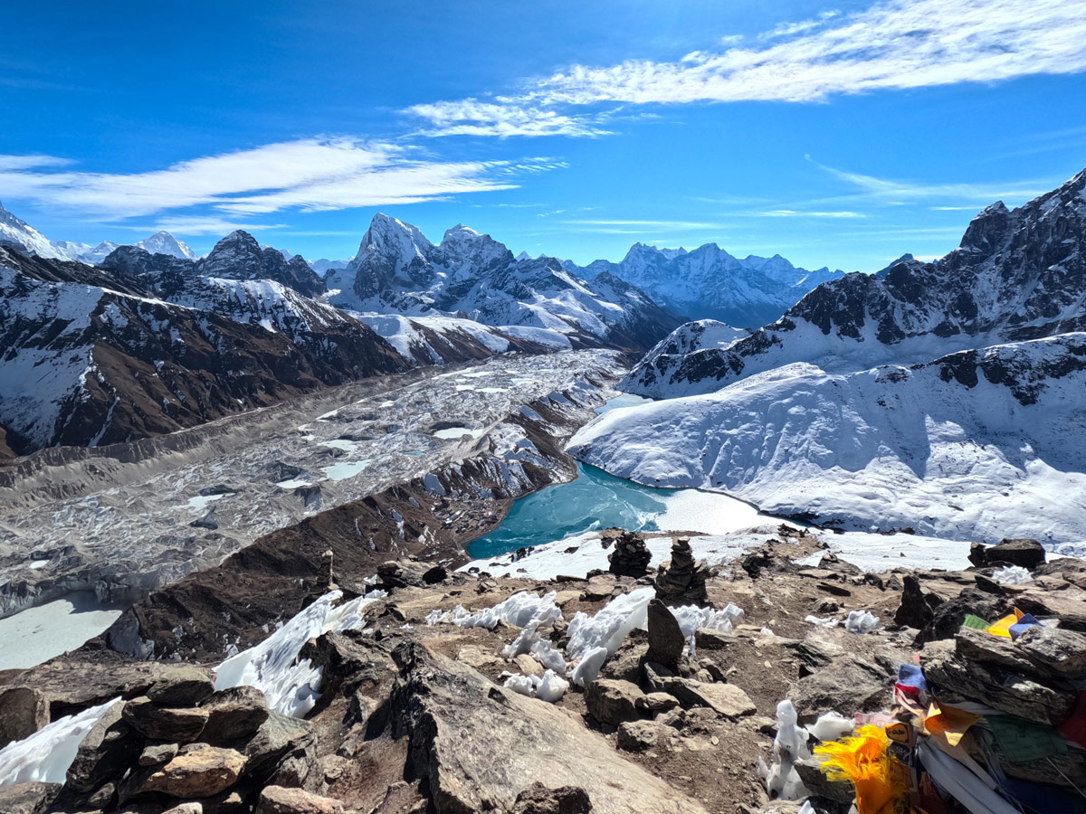 View of Gokyo Lake, Ngozumpa glacier and Himalayas from Gokyo Ri