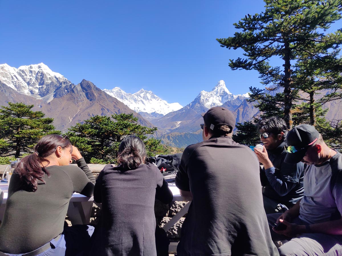 Trekkers at Hotel Everest View during acclimatization hike