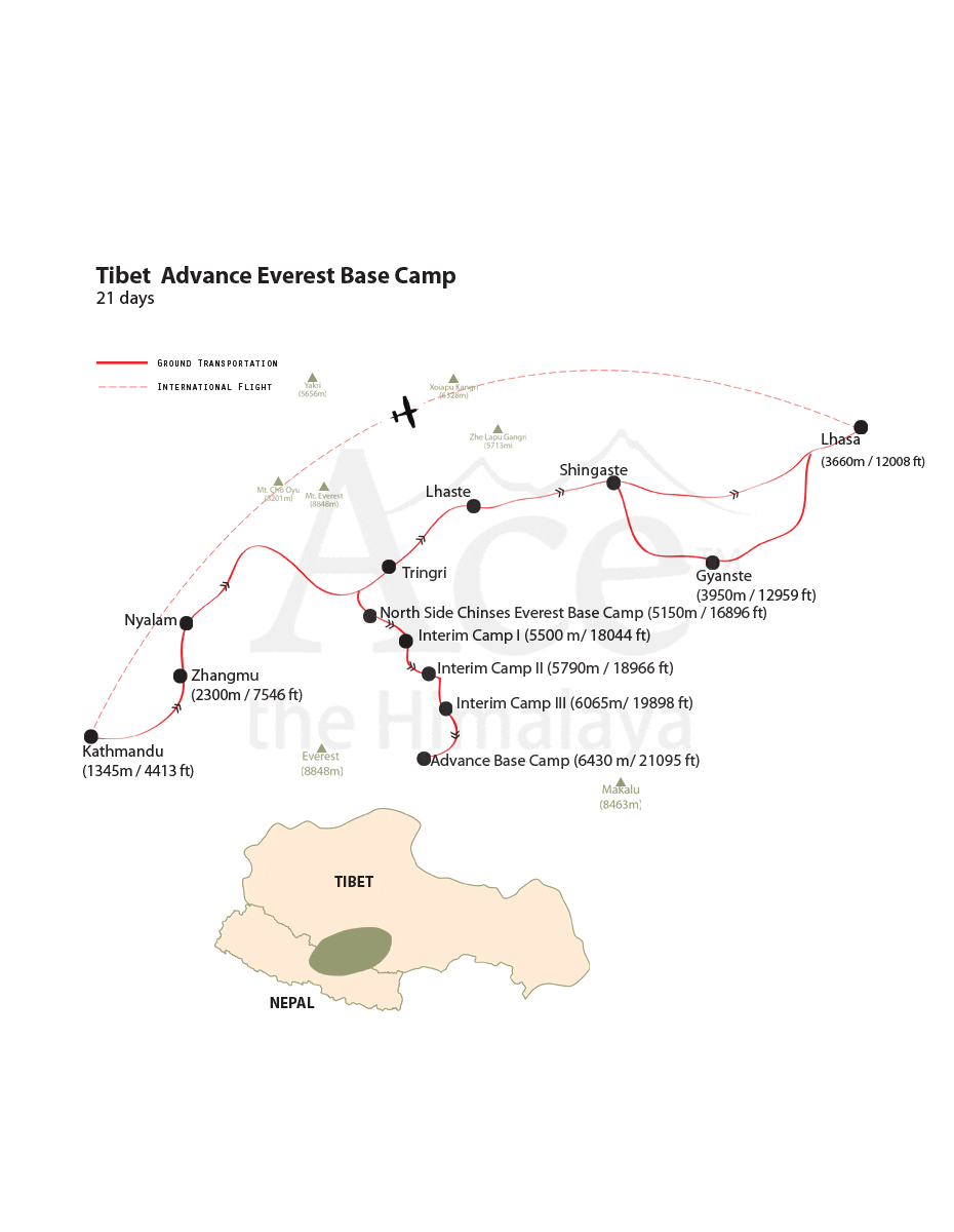 Tibet Advance Everest Base Camp map