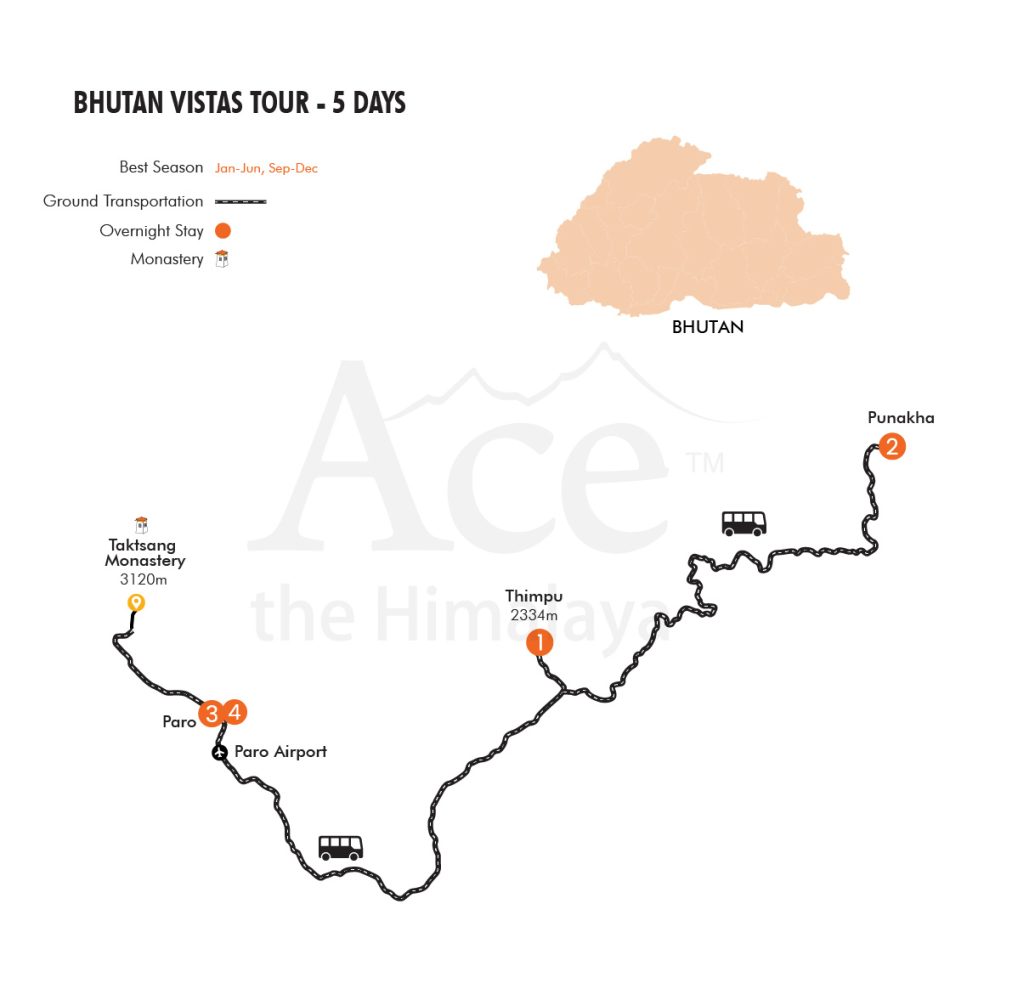 Bhutan Vistas Tour map