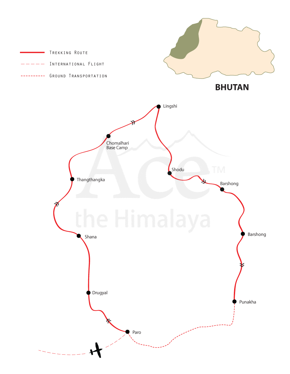 Chomalhari Trek map