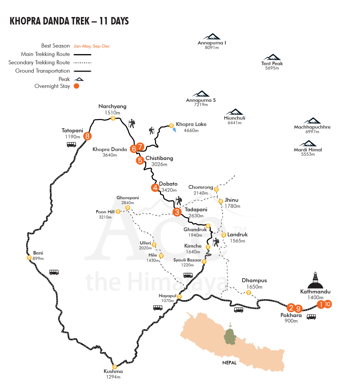 Khopra Danda Trek map