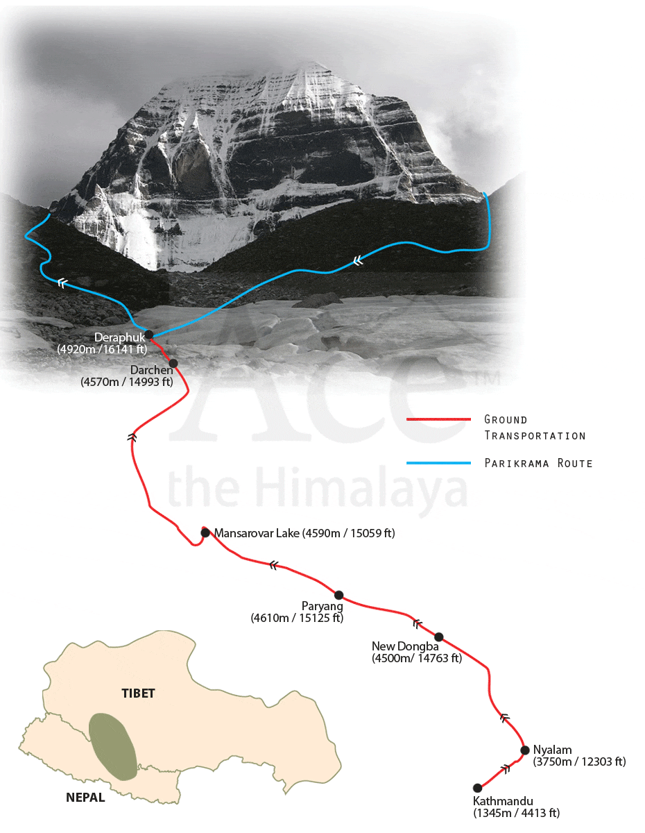 Mount Kailash Mansarovar Lake Tour map