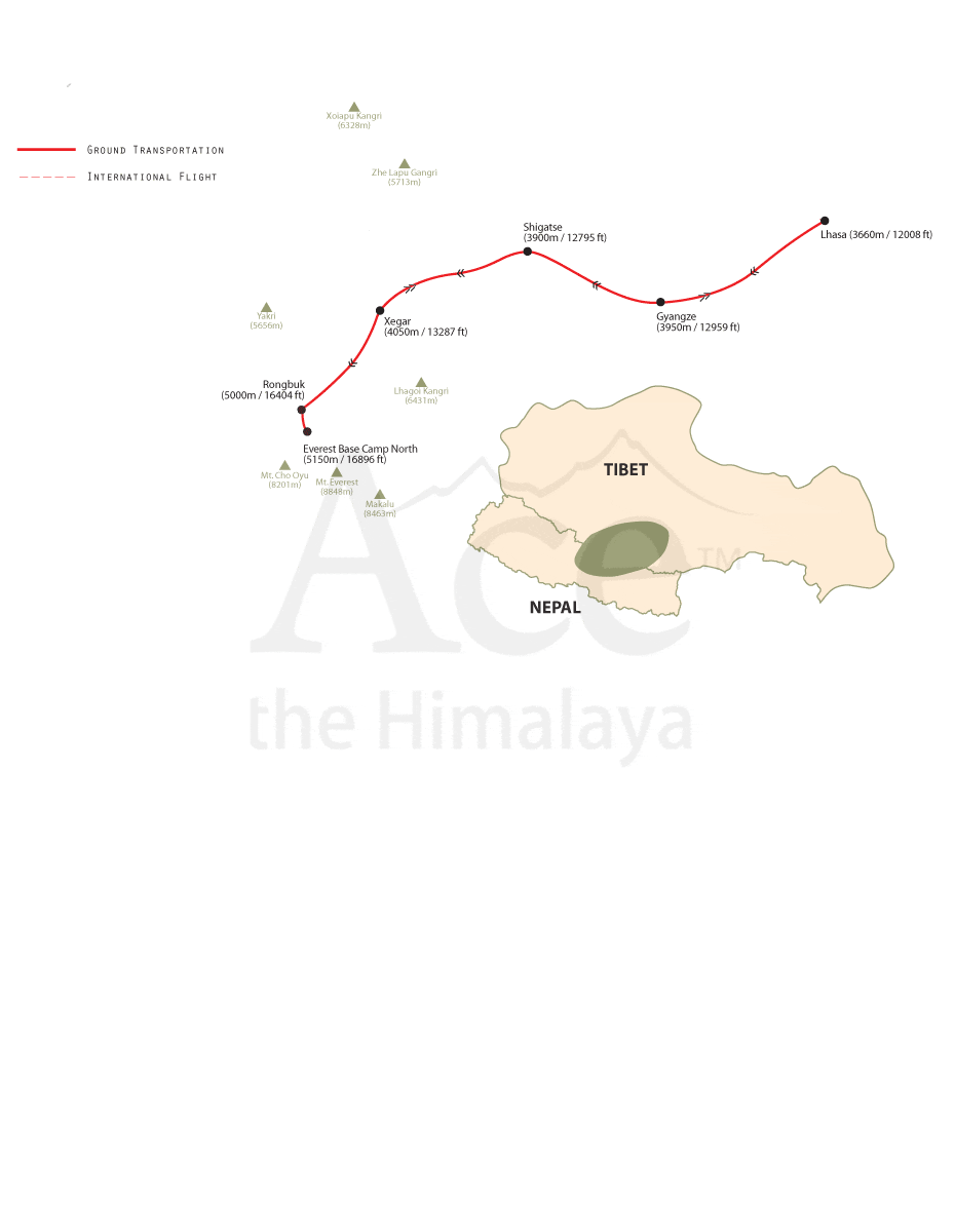 Overland Tour to Everest Base Camp map