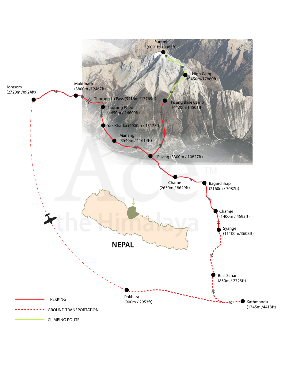 Pisang Peak and Thorung La Pass map