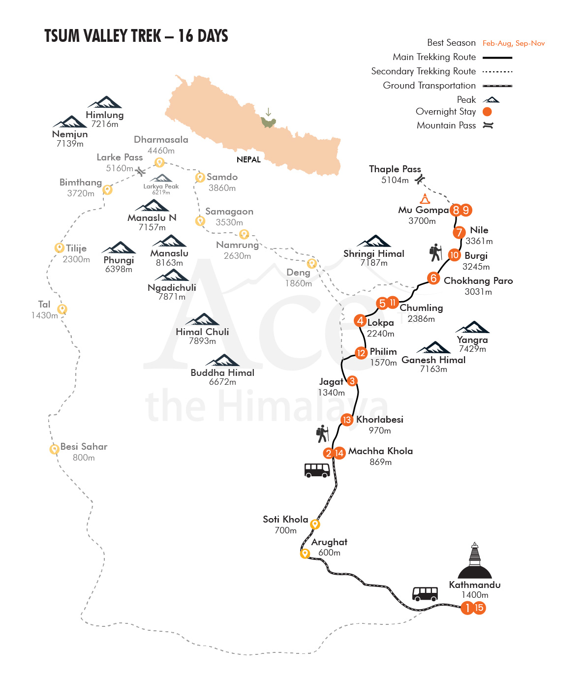 Tsum Valley Trek map