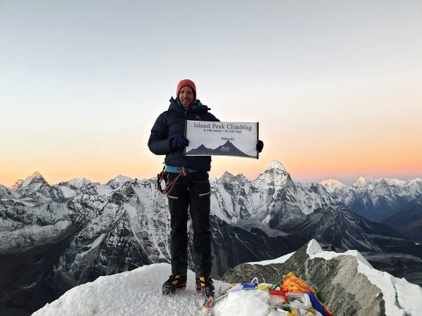 Climber at Island Peak summit