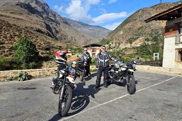 Happy riders stopping to enjoy the calm of Bhutan’s roads.