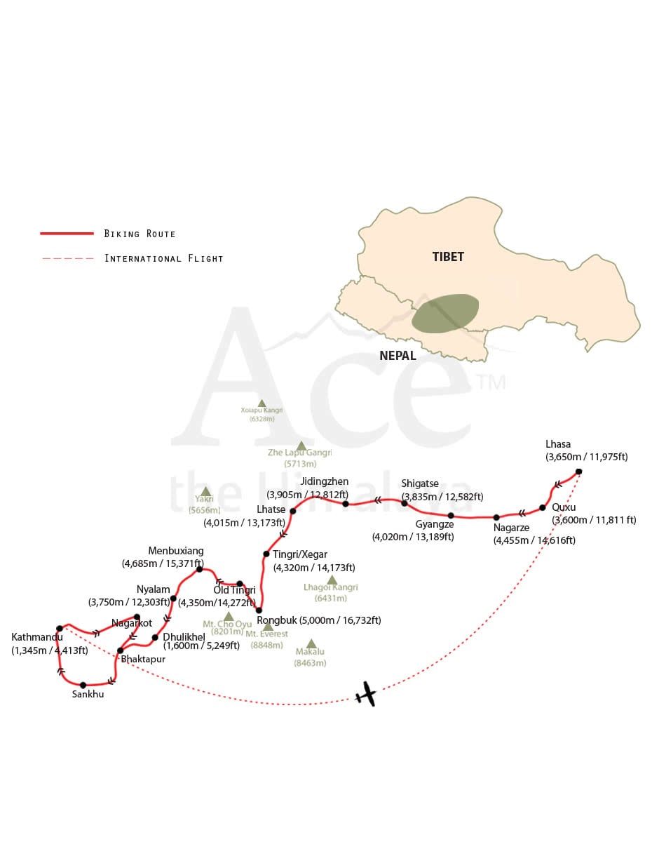 Everest Base Camp Biking Tour map
