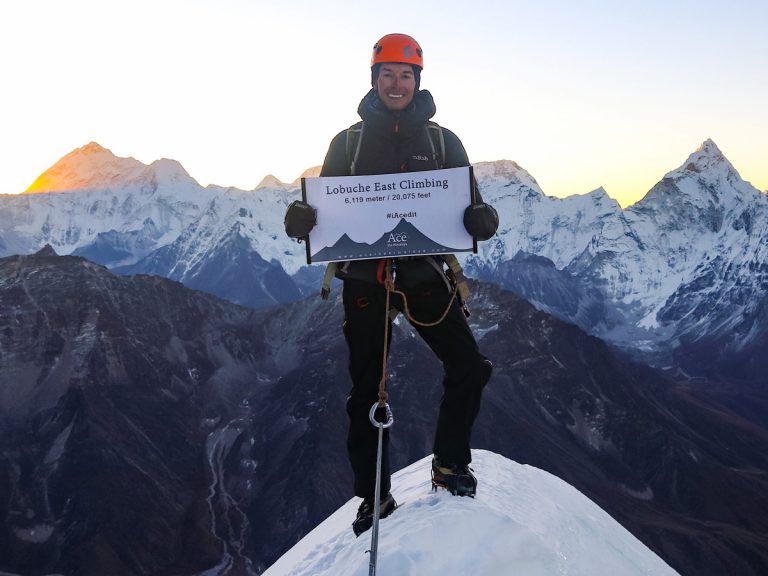 Lobuche East Climbing, standing at the top with pride