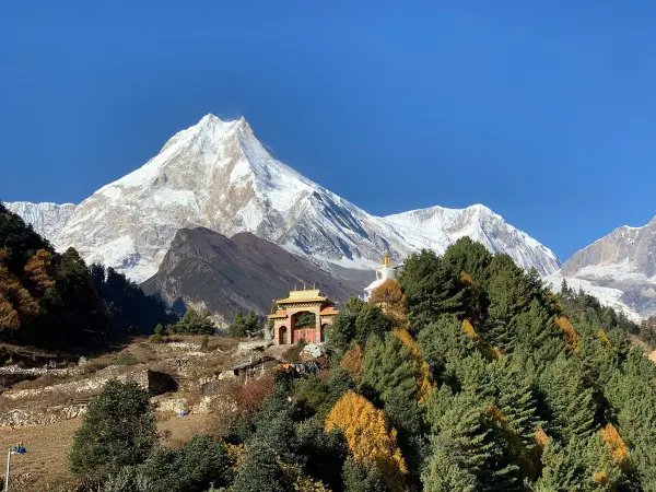 Stunning view of Mount Manaslu from Lho village
