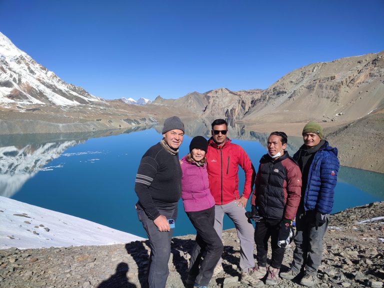 Trekkers at Tilicho Lake