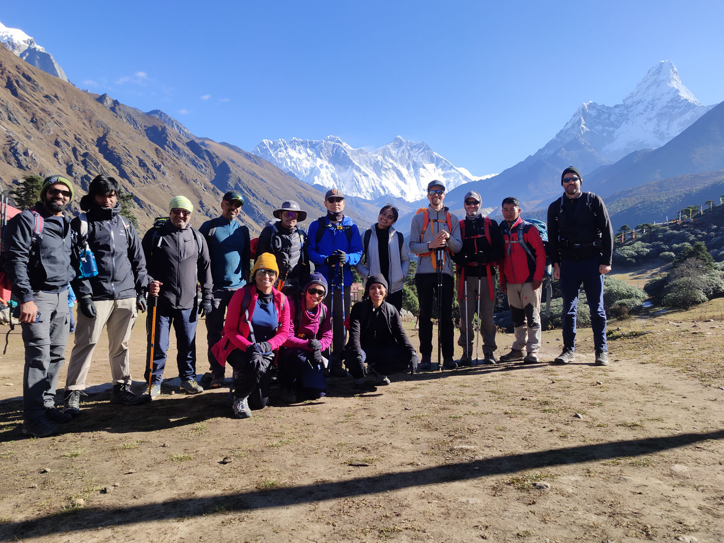 Trekking group posing at Tengboche