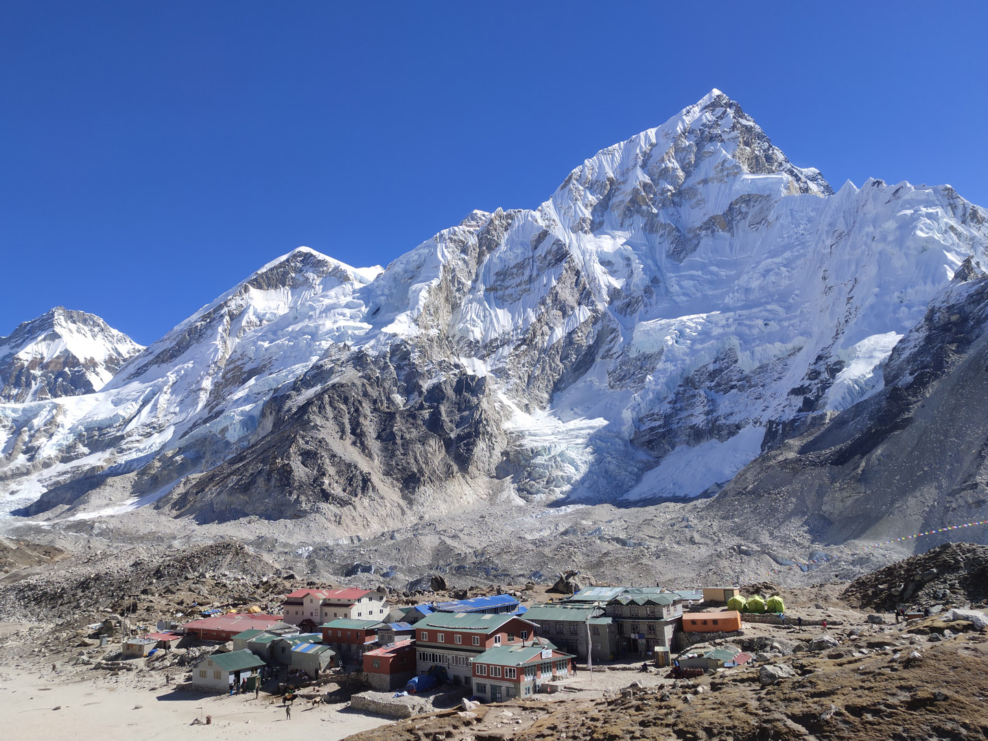 Gorakshep village on a clear day with mount Nuptse in the background