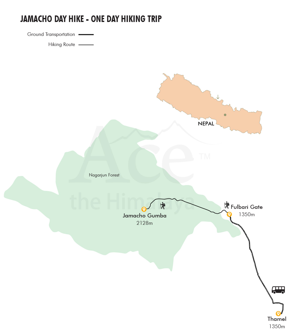 Jamacho Day Hike-One day hiking trip map