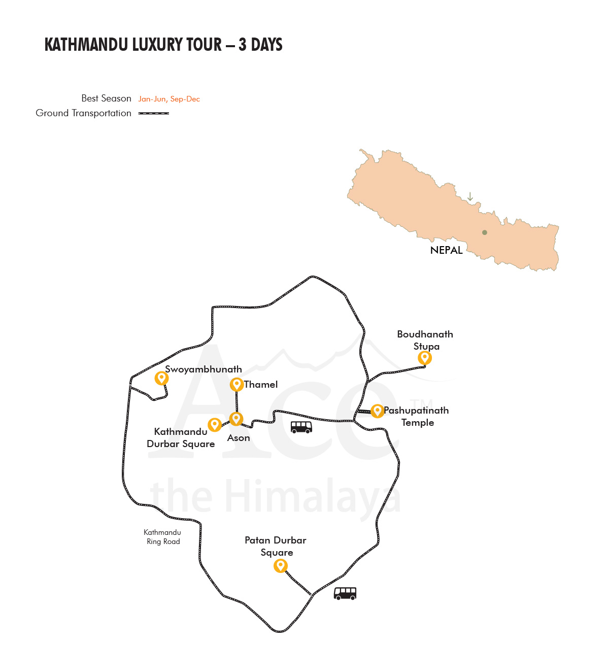 Kathmandu Luxury Tour map