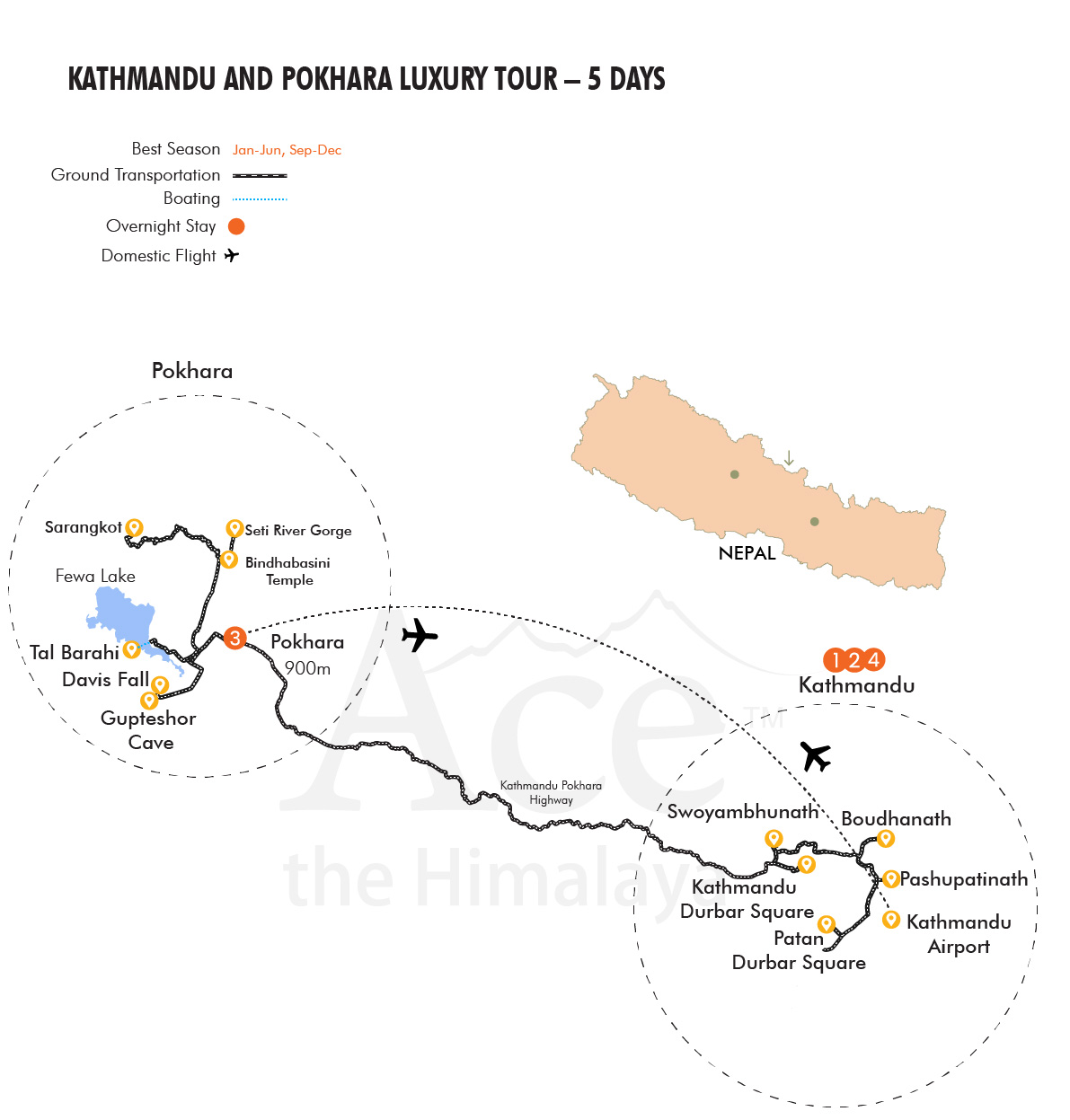 Kathmandu and Pokhara Luxury Tour map