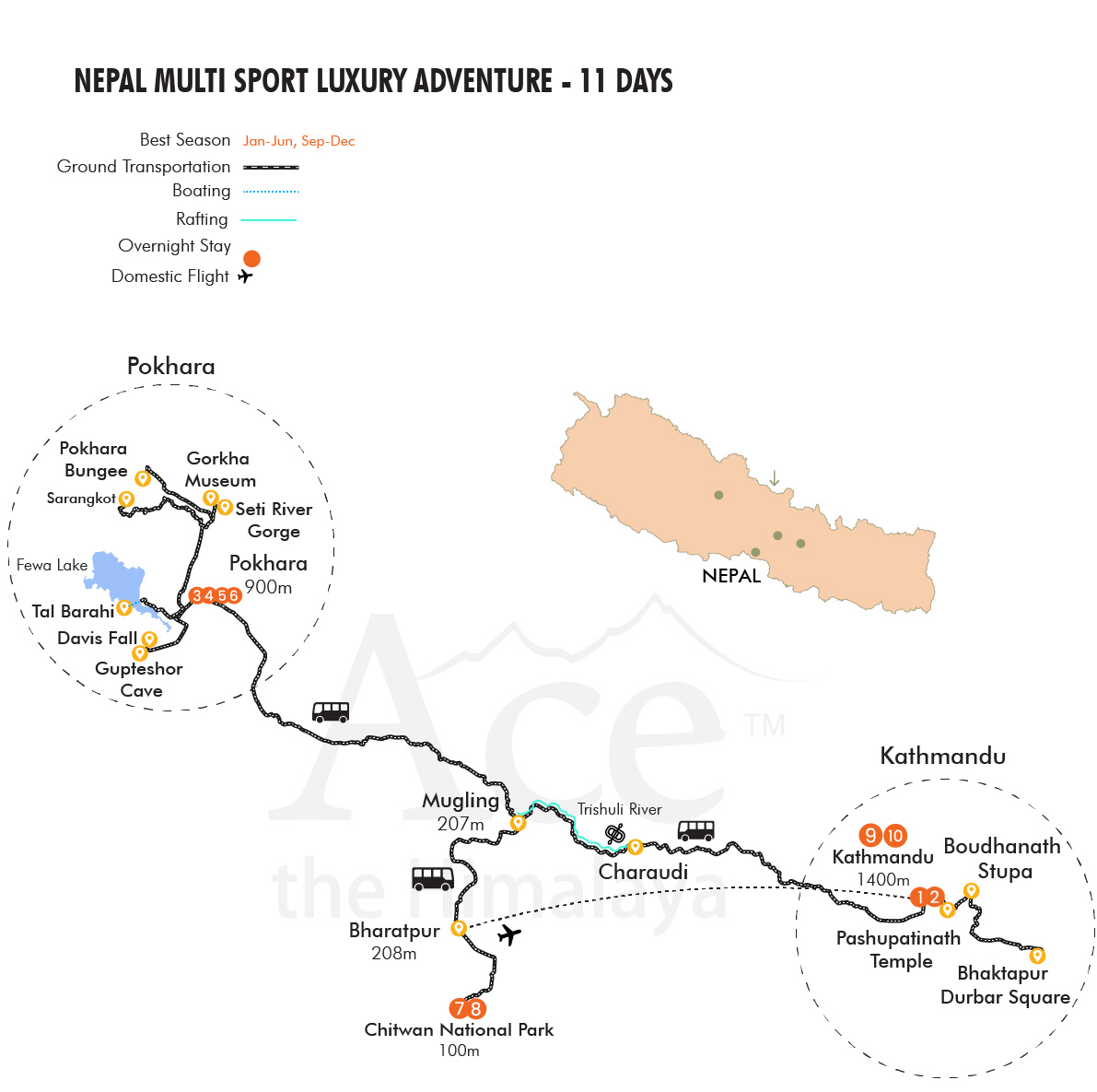 Nepal Multi Sport Luxury Adventure map