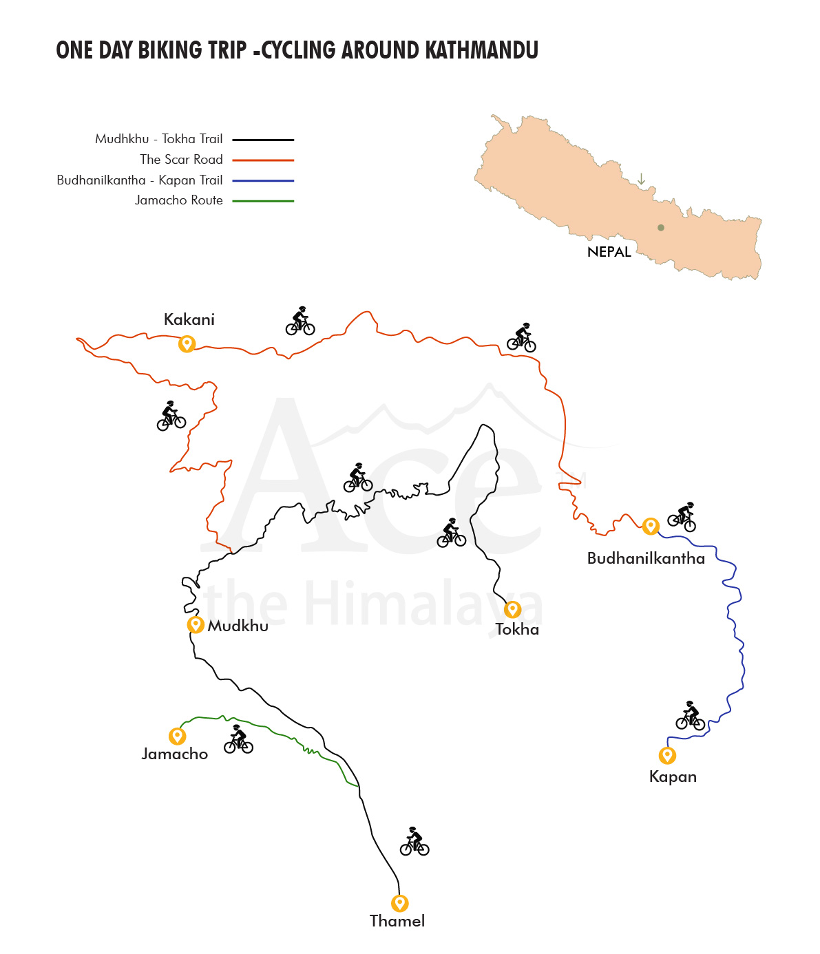 One Day Biking Trip – Kathmandu map