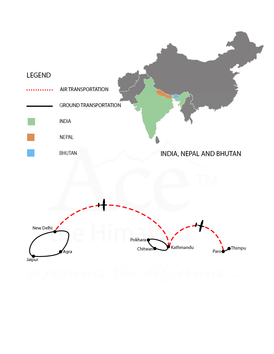India, Nepal and Bhutan