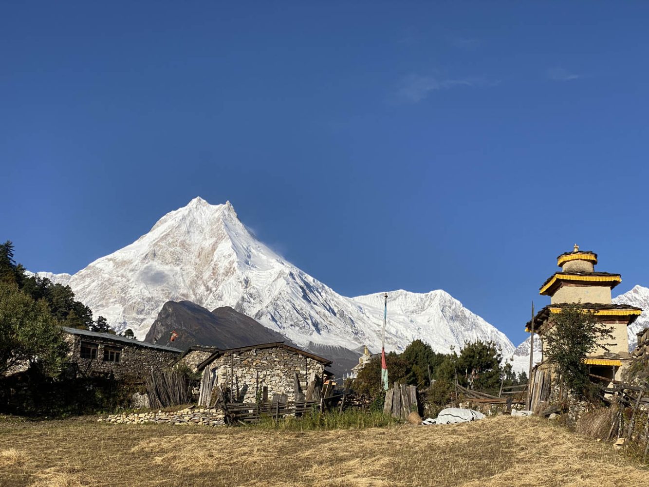 Stunning view of Mount Manaslu from Lho Village