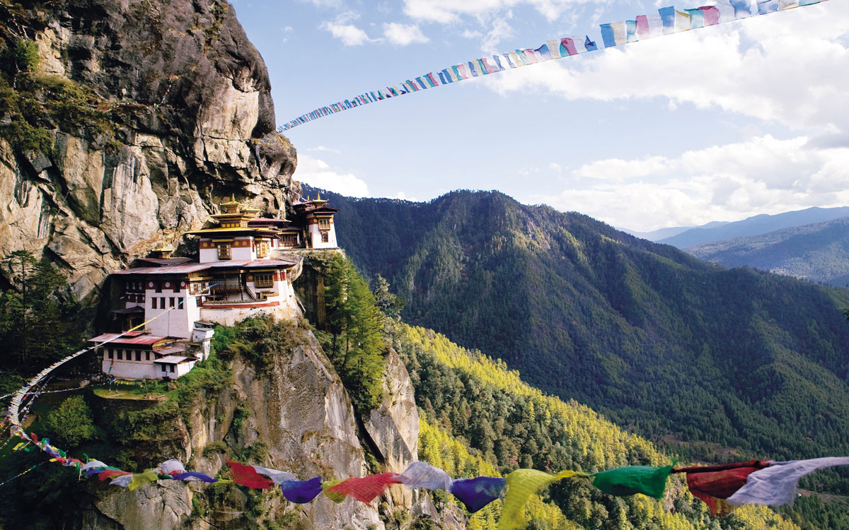 Tigers Nest Monastery with prayer flags