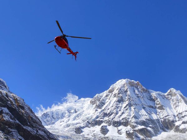 Helicopter flying in Annapurna Base Camp