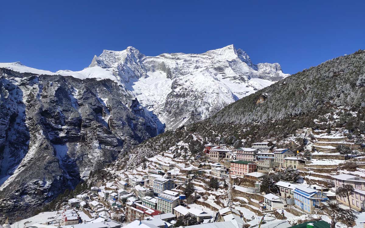 Namche Bazaar covered in snow